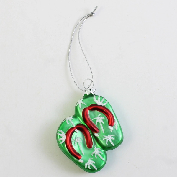 Tropical Beach-Themed Green Flip Flops Blown Glass Christmas Ornament