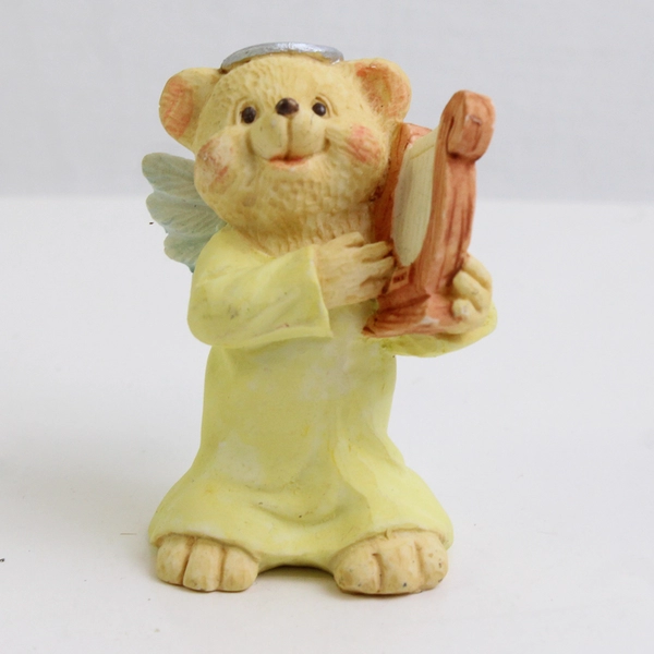 VTG Angel Teddy Babies Teddy Bear with Lyre Harp Resin Figure 2"