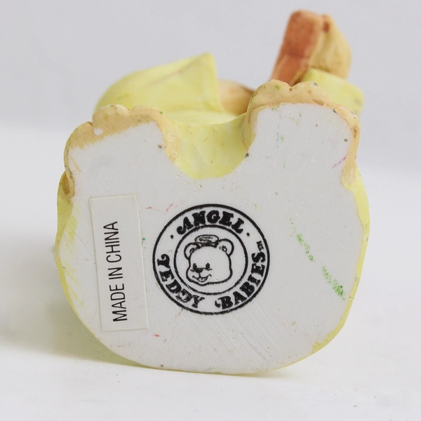 VTG Angel Teddy Babies Teddy Bear with Lyre Harp Resin Figure 2"