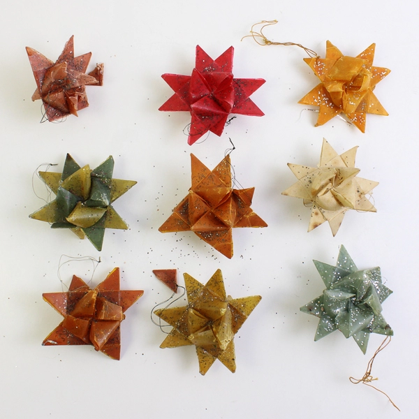 Lot of 9 VTG Handmade Moravian German Waxed Paper Star Ornaments FLAWED