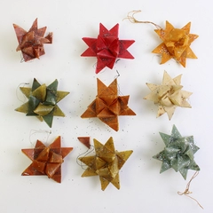 Lot of 9 VTG Handmade Moravian German Waxed Paper Star Ornaments FLAWED