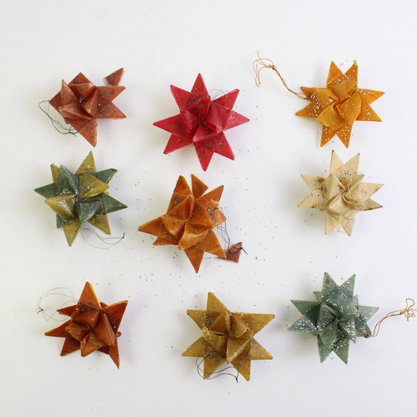 Lot of 9 VTG Handmade Moravian German Waxed Paper Star Ornaments FLAWED
