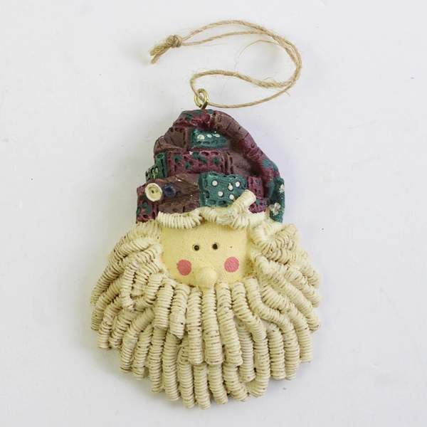Vintage Folk Art Santa Head Resin Christmas Ornament 3.5"