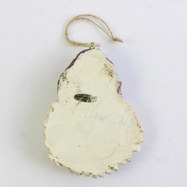 Vintage Folk Art Santa Head Resin Christmas Ornament 3.5"