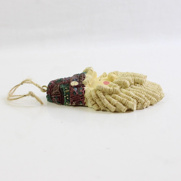 Vintage Folk Art Santa Head Resin Christmas Ornament 3.5"