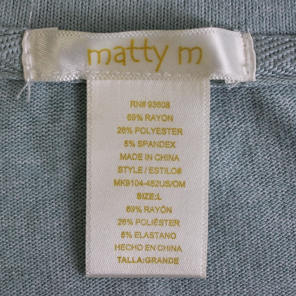 Matty M Solid Blue Color Knitted Long Sleeve V-Neck Top Women's Size L