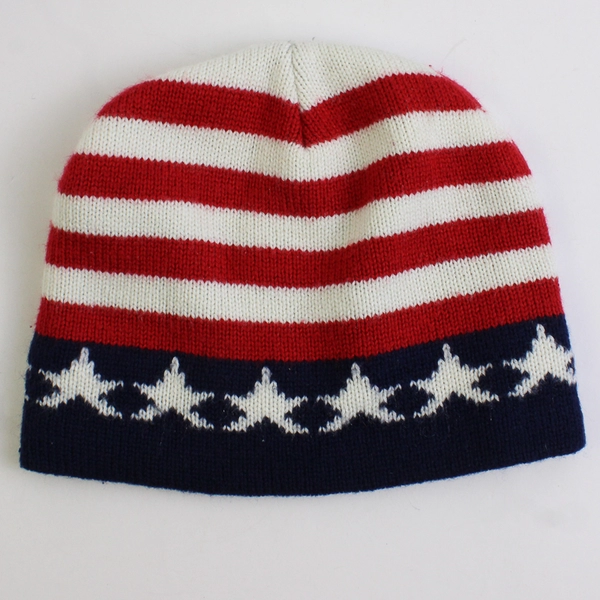 9" USA Stars & Stripes Red White Blue Knit Cap Beanie
