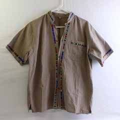 Unbranded Men's M Tan and Embroidered Guayabera-Type Short Sleeve Shirt