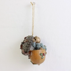 Vintage Mouse in Acorn Resin Christmas Ornament 4" FLAW