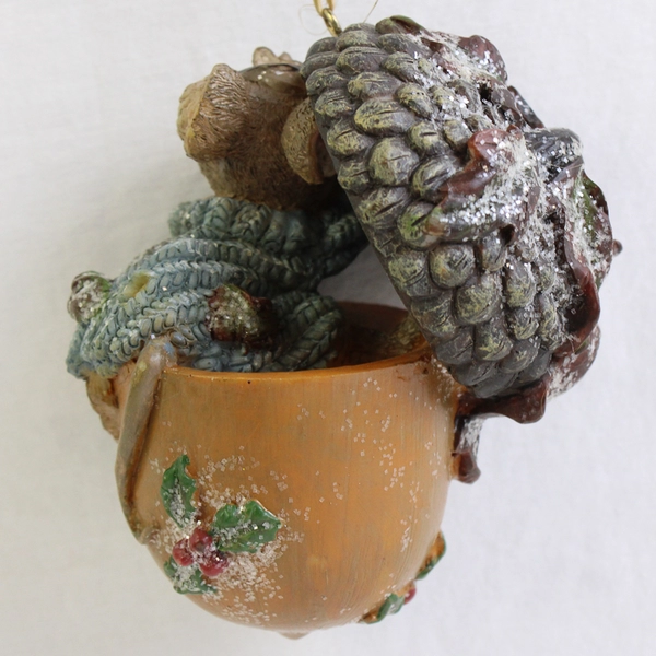 Vintage Mouse in Acorn Resin Christmas Ornament 4" FLAW