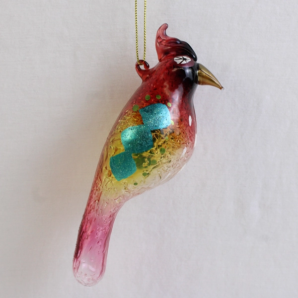 Colorful Hand-Blown Glass Whimsical Bird Christmas Ornament 5"