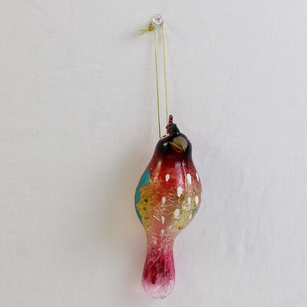 Colorful Hand-Blown Glass Whimsical Bird Christmas Ornament 5"
