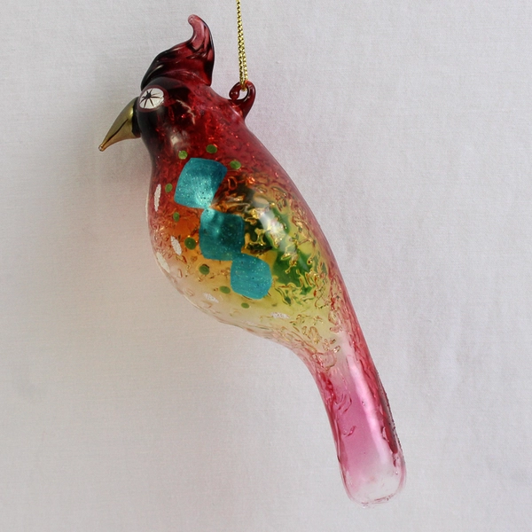 Colorful Hand-Blown Glass Whimsical Bird Christmas Ornament 5"