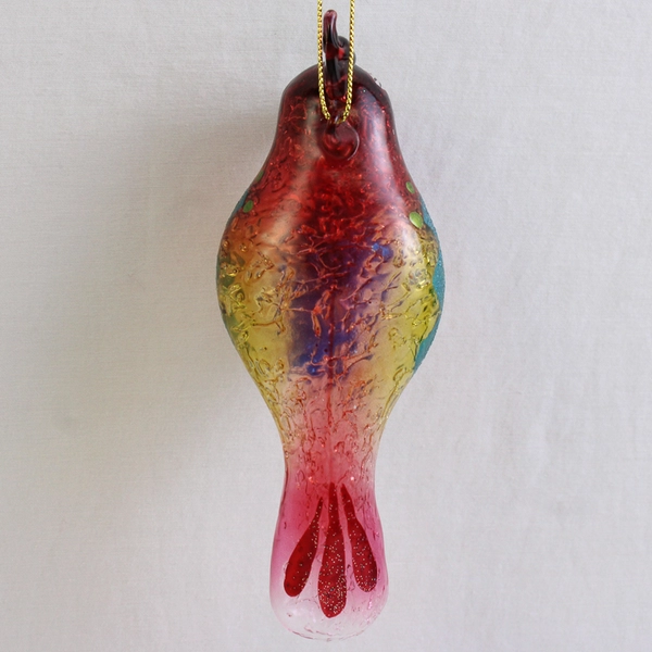 Colorful Hand-Blown Glass Whimsical Bird Christmas Ornament 5"
