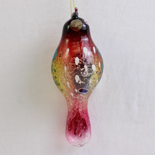 Colorful Hand-Blown Glass Whimsical Bird Christmas Ornament 5"