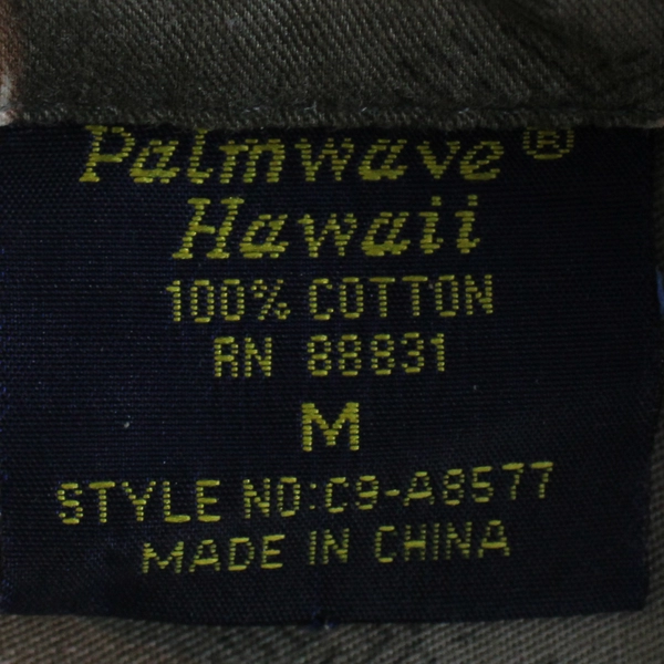 Palmwave Hawaii Shirt Men’s M Gray Tan Aloha Leaf Print Button Up 100% Cotton