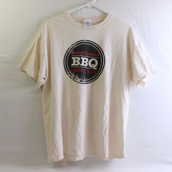 Gildan Unisex L Off-White World Famous BBQ Lockhart Texas Short Sleeve T-Shirt