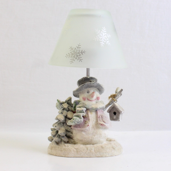 Flocked Snowman Tealight Lamp Christmas Holiday Decor 6.5"