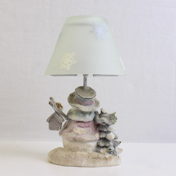 Flocked Snowman Tealight Lamp Christmas Holiday Decor 6.5"