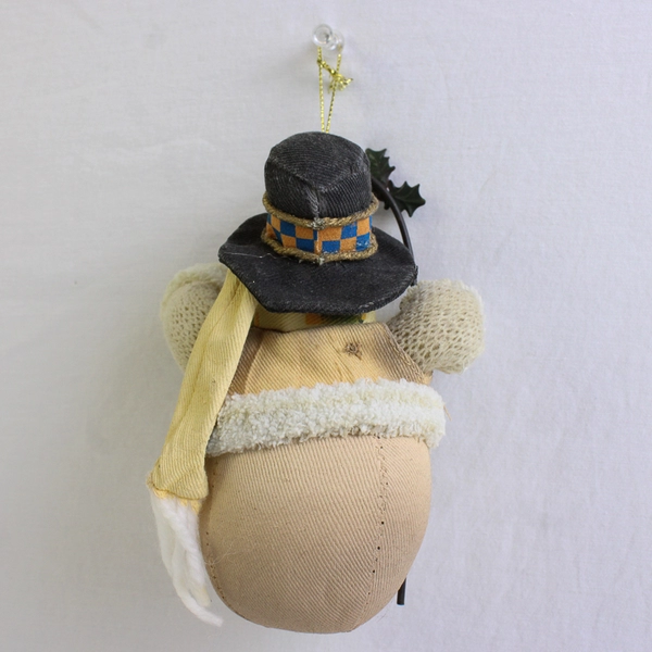 Folk Art Style Snowman with Cane and Star Christmas Ornament 5.5"