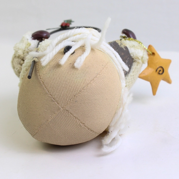 Folk Art Style Snowman with Cane and Star Christmas Ornament 5.5"