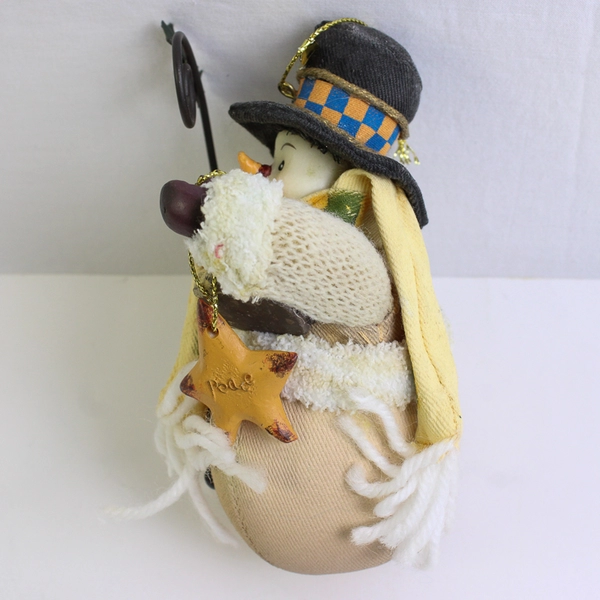Folk Art Style Snowman with Cane and Star Christmas Ornament 5.5"