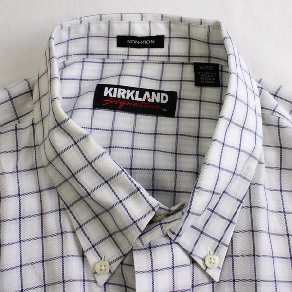 Kirkland Signature Men's XL White Checkered Short Sleeve Dress Shirt