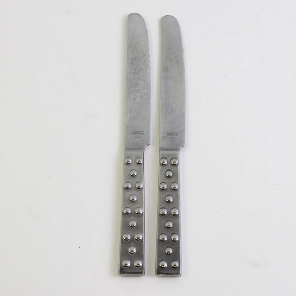 Lot of 2 Libbey Stainless Steel LYF9 Dot Pattern Hollow Dinner Knives 8.75" Rare