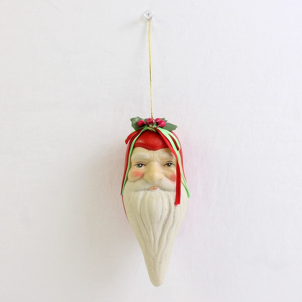 Vintage Ceramic Santa Head Christmas Ornament 5.5"