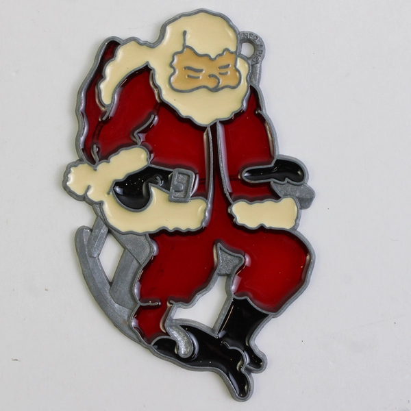 Stained Glass Sleepy Santa Claus Christmas Ornament Suncatcher 3.5"