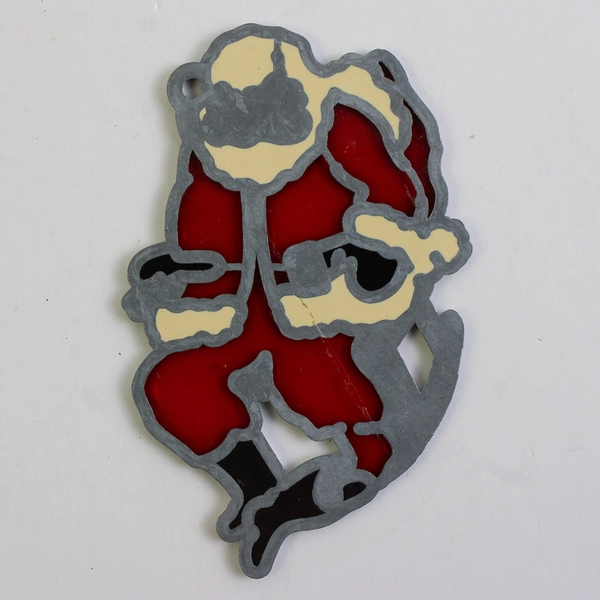Stained Glass Sleepy Santa Claus Christmas Ornament Suncatcher 3.5"