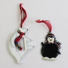 Lot of 2 Picture Frame Christmas Ornaments Polar Bear and Penguin