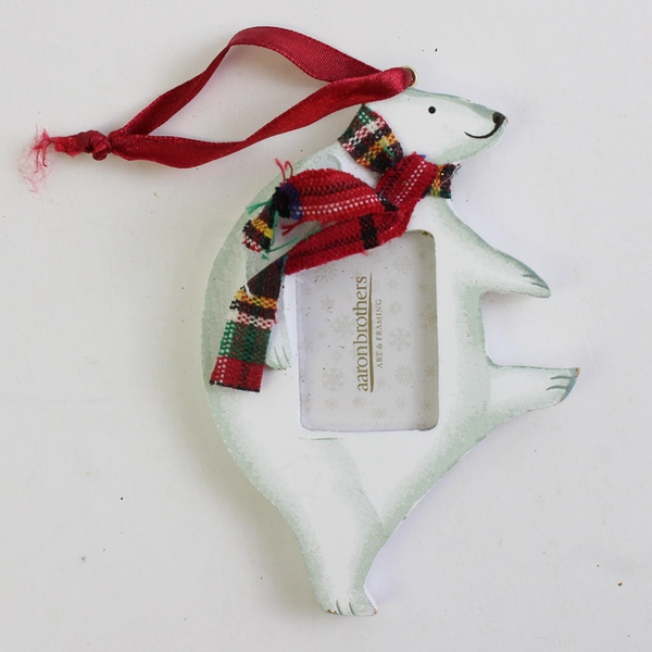 Lot of 2 Picture Frame Christmas Ornaments Polar Bear and Penguin