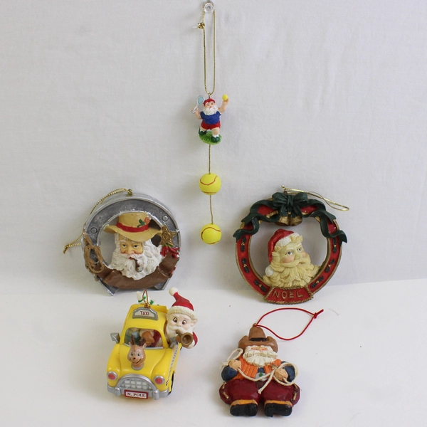 Lot of 5 Santa Ornaments Various Shapes & Sizes Christmas Tree Decor