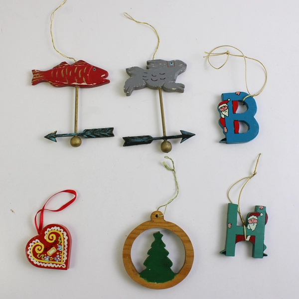 Lot of 12 Unbranded Wood Christmas Ornaments Rustic Holiday Tree Decorations