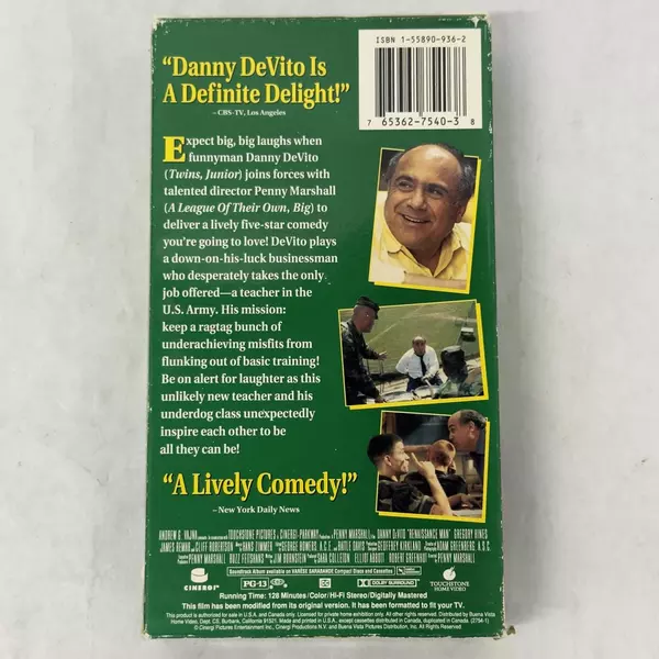 Renaissance Man VHS 1995 starring Danny DeVito and Gregory Hines