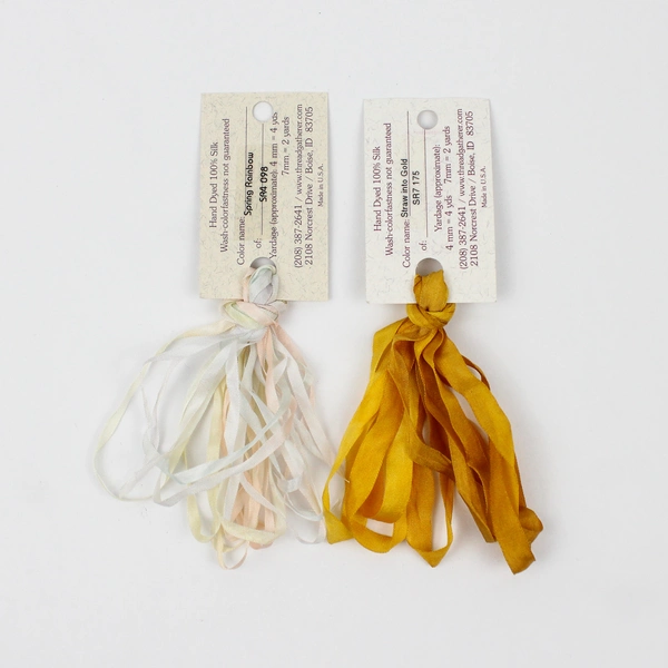 Lot of 2 Silk Ribbons 4 mm/4 Yards The Thread Gatherer - Gold & Spring Rainbow 
