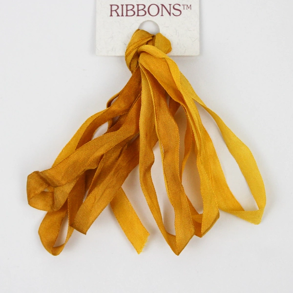 Lot of 2 Silk Ribbons 4 mm/4 Yards The Thread Gatherer - Gold & Spring Rainbow 