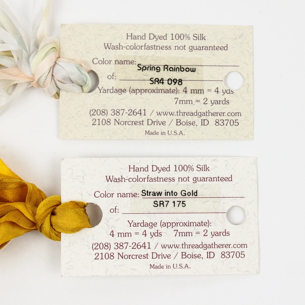 Lot of 2 Silk Ribbons 4 mm/4 Yards The Thread Gatherer - Gold & Spring Rainbow 