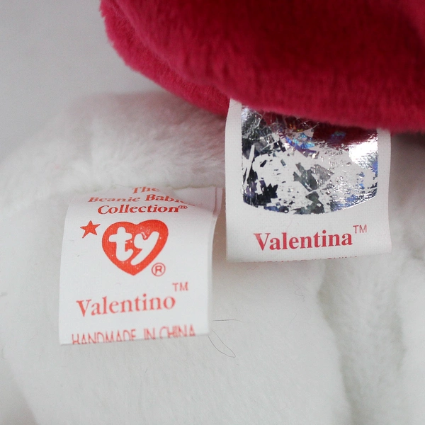 Lot Of 2 TY Beanie Babies Valentino 1993 & Valentina 1999 Bear W/ Tag Plush Toy