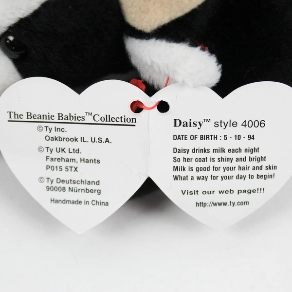 TY Beanie Baby Daisy 1993 Black/White Cow With Ear Tag Error 1994 Push Doll Toy