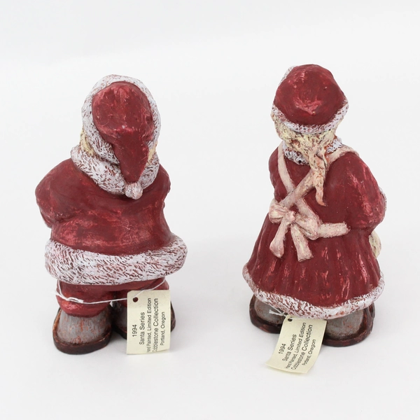 1994 Cobblestone Collection Santa Series Santa & Mrs. Claus Taper Candle Holders