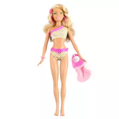 Barbie 2006 Beach Glam Platinum Blonde Doll Wide Flat Feet Satchel 