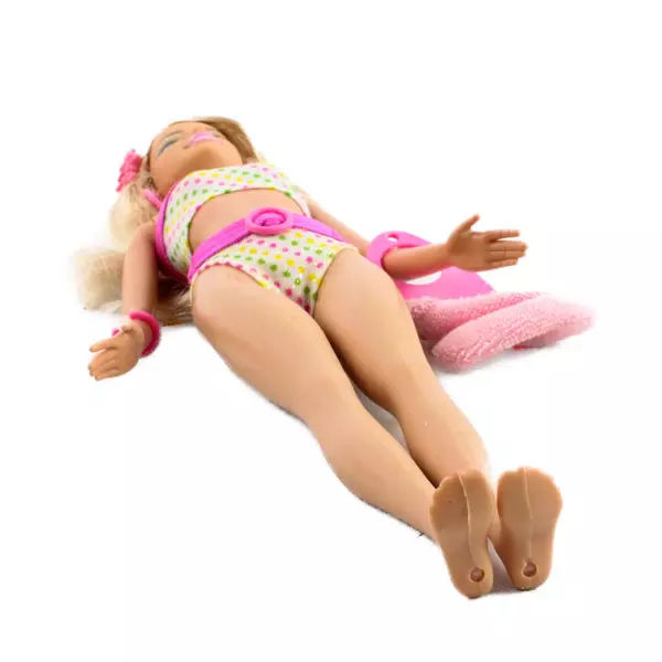 Barbie 2006 Beach Glam Platinum Blonde Doll Wide Flat Feet Satchel 