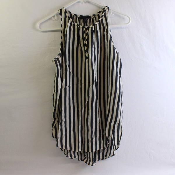 J. Crew Women's 0 Black and White Striped Sleeveless Keyhole Neck Shirt Silk