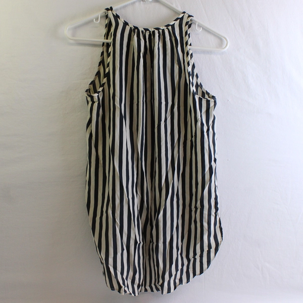 J. Crew Women's 0 Black and White Striped Sleeveless Keyhole Neck Shirt Silk