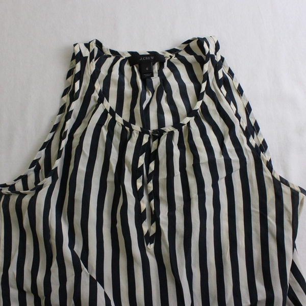 J. Crew Women's 0 Black and White Striped Sleeveless Keyhole Neck Shirt Silk