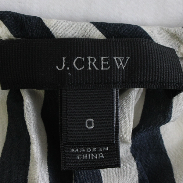 J. Crew Women's 0 Black and White Striped Sleeveless Keyhole Neck Shirt Silk