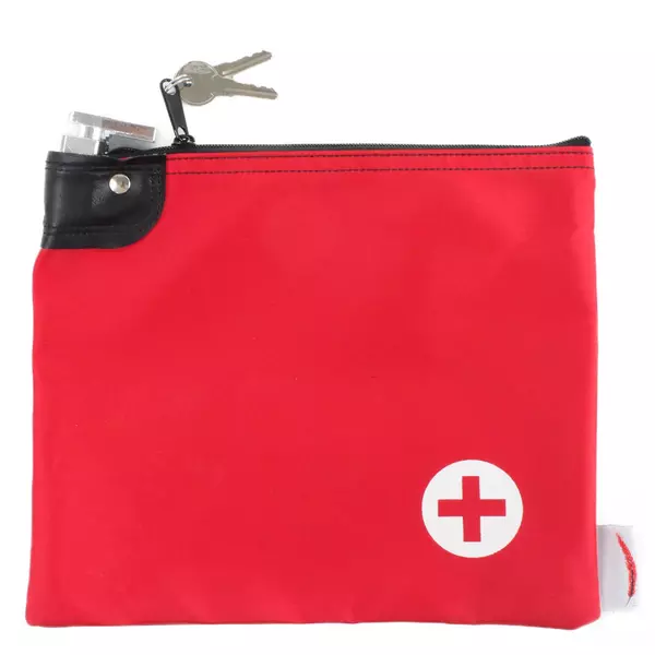 Red Locking Medication Bag with Keys Vinyl 8.5x10