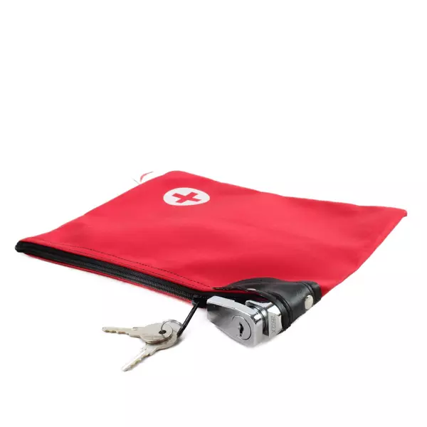 Red Locking Medication Bag with Keys Vinyl 8.5x10